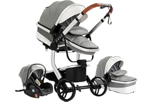 PROKOKE 3 en 1 Combinée Poussette Canne Poussette Citadine Landau Nouveau-né Portable Voyage Chariot Bébé Buggy Pliable Luxe Haut Paysage (518 Grey)