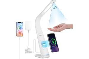 rigors Lampara Escritorio LED con Sensor de Gestos,Infinitamente Regulable Flexo LED Escritorio,10W Carga Inalámbrica & Puert