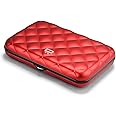 Lady Case by Ögon Designs - Women’s aluminium wallet - Quilted metal purse - RFID Blocking card holder - Strong metal lock (Red)