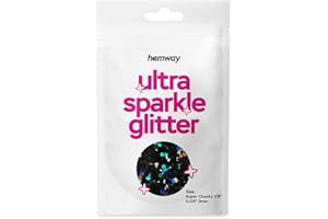 Hemway Premium Ultra Sparkle Glitter Multi Purpose Metallic Flake for Arts Crafts Nails Cosmetics Resin Festival Face - Black Holographic - Super Chunky (1/8" 0.125" 3mm) 10g / 0.35oz Sample