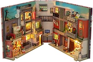 TOPBSFARNY Soporte de libro de madera 3D, rompecabezas para casa de muñecas, sujetalibros de madera, kit de construcción con luz LED para adolescentes y adultos, construir creatividad, regalo para cumpleaños