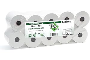 ‎ROLTECH ROLTECH | 10 Thermorollen | 57mm x 40m x 12mm | BPA frei | EC Cash | Kassenrollen | Thermopapier | Bonrollen | Premium Qualität (10 Rollen)