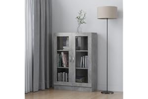 Willood Vitrinenschrank Bücherschrank Aktenschrank Büroschrank Vitrine Schrank Bücherregal Sideboard Betongrau 82,5x30,5x115 cm Holzwerkstoff