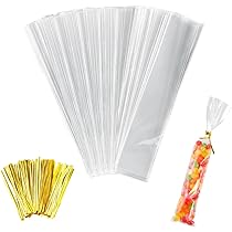 ZIMCEMS Zellophan-Geschenkbeutel 50 Stück – 22,9x30,5 Cm, Mit Goldfarbenen Sternen & Bindebändern, Flacher Boden