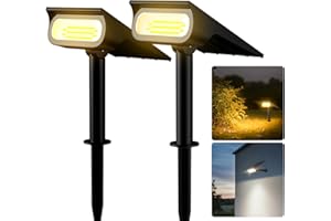 INTELAMP Faretti Energia Solare da Esterno 2 Pezzi, Tre colori di Luce Regolabili, Faretti Solari a LED da Esterno, IP65 Impermeabile Lampioncini Solari da Giardino per Cortile, Vialetto, Alberi