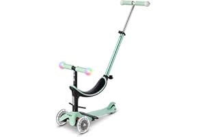 Micro® | Mini2Grow Deluxe Magic LED Patinete Evolutivo 4en1 con Asiento para niños | Ruedas y puños con iluminación | Montaje y desmontaje sin Herramientas | Ligero | 1-6 Años | Niños y Niñas