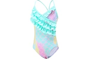Aisyee Maillot de Bain Fille Maillot Une pièce Fille Maillot de Bain Une épaule pour Enfant Fille Maillot de Bain Natation hawaïens à Volants Fille 5-16 Ans
