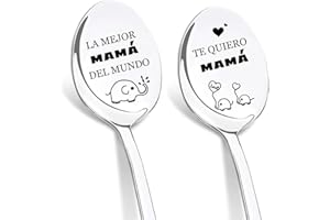 DIKARIYA Regalos de Reyes para Madres, 2 Piezas Cucharas de Café con Grabado, Cuchara de Postre de Acero Inoxidable, Mama Regalos Madres Navidad Original, Cumpleaños Regalos para Mamá de Hijo Hija