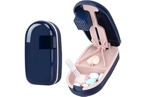 Alyvisun Coupe Comprimé, Portable Coupe Médicaments & Coupe Cachet, Découpe en V avec Broyage, Sortie Automatique de la Pilule, Protection de la Lame & Rangement (Bleu)