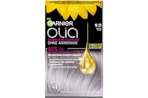 ‎GARNIER Garnier Olia Dauerhafte Haarfarbe ohne Ammoniak, Mit pflegenden und natürlichen Ölen, Vollständige Grauhaarabdeckung, Permanente Coloration, Nr. 9.11 Kühles Silber, 1 Stück