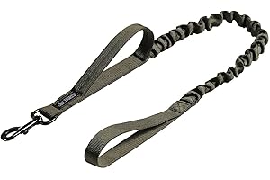 OneTigris Sprężynowa smycz dla psa nylonowa z pętlami mocującymi, długość 85,1 cm - 118,1 cm