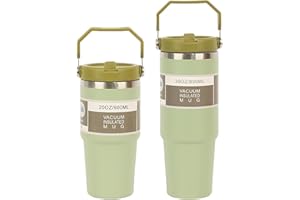 TIGAYHC Stainless Steel Tumbler with Straw, 20oz/30oz Cup Travel Mug Water Bottle Thermos for Hot and Cold Coffee Vacuum Insulated Water Bottle for Home, Office or Car (Light Green, 20oz)