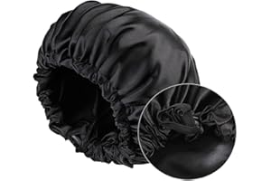 MUFEKUM Satin Bonnet for Sleeping, Adjustable Double Sided, Silk for Women, Girls & Men, Curly & Black Hair (All Black)