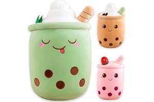 BOBOMON Peluche Bubble Tea Doudou Cuscino Kawaii Bubble Tea Peluche Cuscino Cute Doudou Boba Tè Tazza Giocattolo Morbido Deco Regalo per Bambini (Verde, 35 cm)