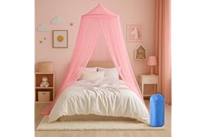 ZUFIO Moustiquaire pour lit | Protection Contre Les Insectes pour Lits Simples et Doubles - idéale pour Les Voyages | Auvent Comprenant Chevilles, Crochets adhésifs et Sac (Rose)