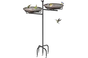 VeyFolzin.st Vogeltränke Vogelbad Schale Stehend, 2-in-1 Vogelbad für Draußen Garten mit Doppelbecken für Wasser und Futter, Metall Vögel Vogelbecken für Gartendeko(Retro Braun)