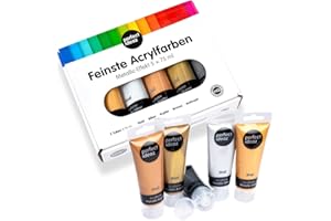 perfect ideaz • 5 x 75 ml di vernice acrilica metallizzata, 5 colori, altamente coprente, a base d'acqua