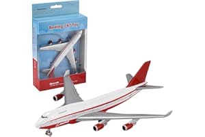 AeroClix Business Jet Boeing 747-400 Toy Plane Model for Children, Aged 3+, Rotating Wheels - 13.7 cm long, White and Red