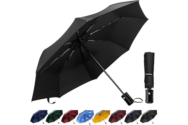 TechRise Parapluie Pliant Automatique, Parapluie Homme Parapluie de voyage résistant à la pluie de résistance compacte de haute qualité pour les hommes et les femmes poignée non glissante