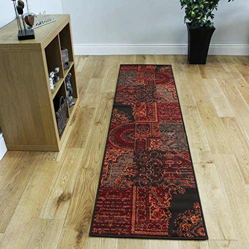 Milan Red, Brown, Orange & Grey Traditional Runner Rugs 1572-S52 - 8 Sizes