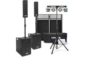 Vonyx VX1050BT Column Line Array Active DJ Speaker Package with Mobile Booth, Professional Lighting System & Bluetooth - Complete Setup for Weddings, Events, Parties (1150W)