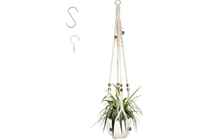 WIDENLISE Plant Hangers Boho Decor 35.45"(90CM) Hanging Planters Baskets, Macrame Plant Hangers with Wood Beads, Wall Hanging Flower Pot Holder, Cotton Rope Plant Holder for Garden, Home Decor (1, Beige)