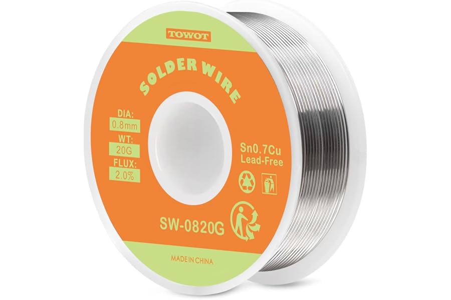 TOWOT 25g Lead-Free Rosin Core Solder Wire Sn99.3Cu0.7 for Electrical Soldering, 2.0% Flux Content, 0.8mm Diameter.