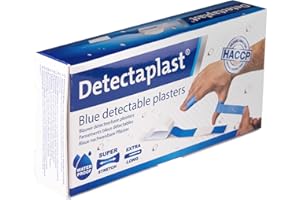 Pansement bleu detectable Detectaplast Premium, pansements resistants à l'eau et aux saletés, safety first pansement cuisine et pansement alimentaire, 120 x 20 mm, 100 pièces