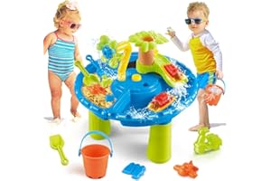 TERRAMUS 3 en 1 Mesa de Agua para Niños, Juego de Juguete de Mesa de Arena y Agua, 22 Piezas de Accesorios para Mesa Sensorial, Juguetes de Verano al Aire Libre para Niños y Niñas de 3 4 5 6 años