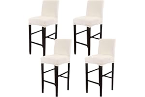 CLGTY Velvet Stretch Bar Stool Covers, Soft Removable Height Stool Covers With Elastic Bottom Non Slip High Seat Chair Protectors For Dining Room Kitchen Barstool-Beige-4PCS