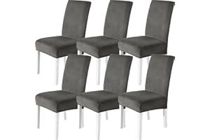 CYCMACO Housse De Chaise Velours 6 Pièces, Universel Housse De Chaise Salle À Manger Extensible, Protection Chair Cover Epaisse pour Hotel, Restaurant, Banquet, Cuisine, Gris Foncé