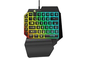 Auveach Tastiera da Gioco a Mano Singola K15 a LED Retroilluminata Arcobaleno 39 Tasti USB Ergonomica con Supporto da Polso per Computer Portatile (Versione PUBG)