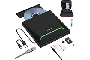 ORIGBELIE Nuovo Masterizzatore DVD Esterno, USB 3.0 Lettore DVD Esterno con Adattatore Ethernet, 3 Porte USB e 2 Porte TF/SD Card, Lettore CD Esterno per PC Portatile MacBook Windows Linux Mac OS con Custodia