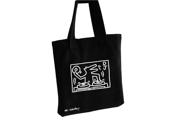 Sac de transport pour disques vinyles Keith Haring | Sac en toile robuste pour vinyles, livres et courses, idéal pour un usage quotidien, Noir, Taille L