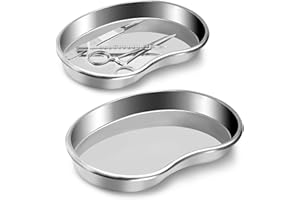 LTMMC 2 Pcs Stainless Steel Kidney Dish, 2 Sizes Metal Sterilised Surgical Tray, Kidney Shaped Small Tray for Dental, Laboratory, Medical, Tattooing