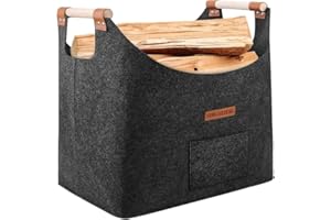 HONGTAISHENG Panier bois cheminée XL panier buche en feutre très épais et poignée renforcée | Pliable Sac en feutre pour les courses, le bois, le journal(Gris ardoise)