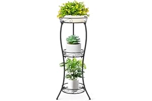 JC-Houser 3 Tier Tall Metal Plant Stand, 35 Inch Plant Stands Indoor Outdoor, Rustproof Wrought Iron Flower Pot Stand Holder Display Rack for Corner Patio Garden Balcony Living Room(Black)