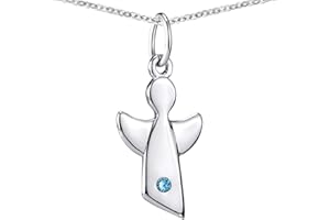 MATERIA BY MATTHIAS WAGNER MATERIA Kinder Engel Anhänger mit Geburtssteinen - 925 Sterling Silber mit Kette 36-40cm Geschenk Geburt Taufe in Etui