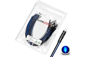 [Cavo UL] Chanzon 20 pezzi Pre Cablati 3mm LED blu luci a diodi (lente trasparente rotonda e trasparente DC 12V) con resistenza da 560 ohm 1/4W e indicatore del cavo 24AWG