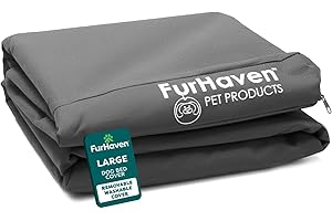 FurHaven Replacement Dog Bed Cover Water-Resistant Indoor/Outdoor Logo Print Oxford Polycanvas Mattress, Washable - Stone Gray, Large