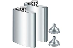 DealKits 2 petacas de acero inoxidable y embudo, 227 ml, adecuado para llevar alcohol, de acero inoxidable 304