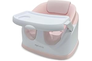 My Babiie MBHCB 2-in-1 Baby Booster Chair – Feeding and Floor Seat for Toddlers, Easy Clean, Removable Tray with Cup Holder, from 6 Months to 3 Years (15kg) – Pink
