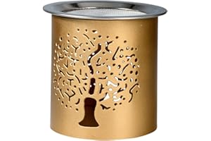 ‎MAMEMI RÄUCHERSTÖVCHEN aus Eisen in Gold mit Blume des Lebens Motiv – Handgefertigt, Sieb für TEELICHT, Aromatherapie STÖVCHEN, 8 cm Höhe – Ideal für Mediation und spirituelle Atmosphäre