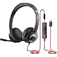 USB Headset with Mic for PC, Over-Ear Computer Laptop Headphones with Noise Cancelling Microphone in-line Control for Home Office Online Class Skype Zoom