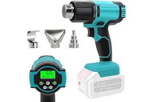 OFEACE Display LCD Pistola Termica Compatibile con Batterie 18V (senza batteria), Pistola Aria Calda a 4 Velocità con Temperatura Regolabile 60-540℃, 3 Ugelli Inclusi per Saldatura, Piegatura, Sverniciatura
