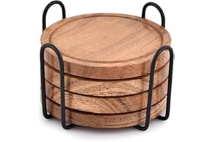 Indus Lifespace Coasters Set of 4 with Iron Holder for Dining Table Tabletop Protection Décor (10.16cm x 10.16cm x 1.27cm) (Set of 4)