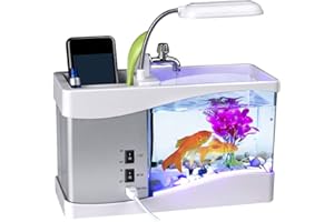 Reuvv USB Desktop Mini Fish Tank Aquarium Led Lamp Light Lcd Screen Clock For Home Office Tranquil Nature Sounds, Fish Tank Ornaments