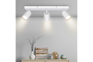 Kambo Lampara Techo Focos Blanco, 3 Focos Techo GU10, 3 Focos Led Interior Techo, Metall Apliques Techo Focos Giratorio para Dormitorio Corred, Sin bombilla Max 50W