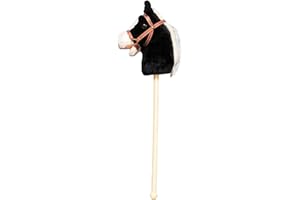GERILEO Testa di Cavallo con Palo con Suono per Bambini - Testa Cavallo Imbottita con Bastone di Legno - Cavallo Giocattolo per Bambino e Bambina - 80 cm - Vari Colori Divertenti (Nero)