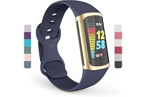 Yousave Accessories Compatible Straps For Fitbit Charge 5 & Fitbit Charge 6, Replacement & Adjustable Band, Silicone Sport Wrist Strap Wristband for Men/Women in Small or Large